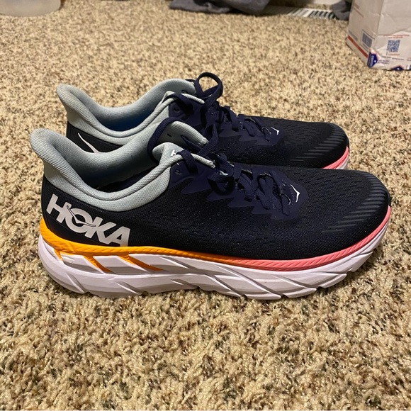 Hoka One One Shoes - Hoka Clifton 7 size 10. Navy blue pink and orange